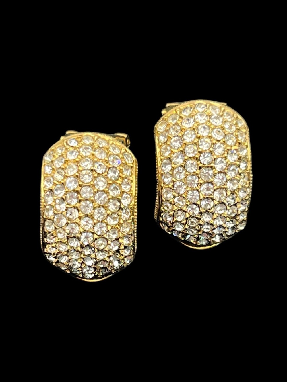 Gold tone clear pave rhinestone clip on vintage earrings